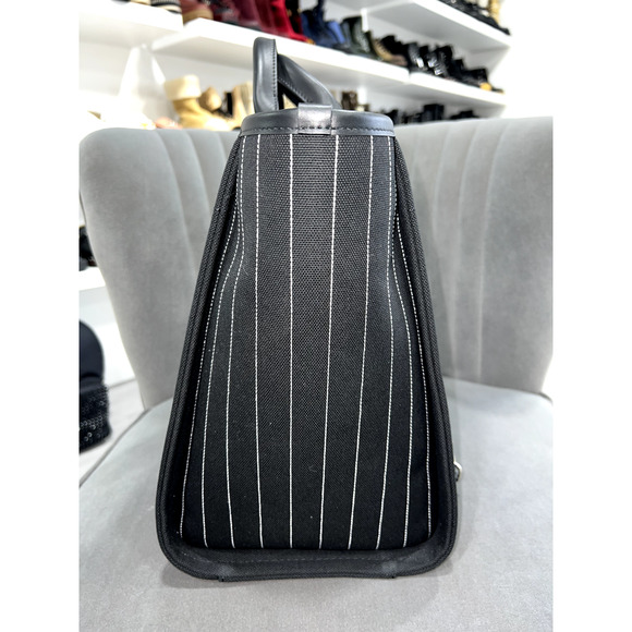 Chanel 23P Deauville Black White Stripe Large Shopping 30cm Top Handle Tote Bag - Picture 10 of 12